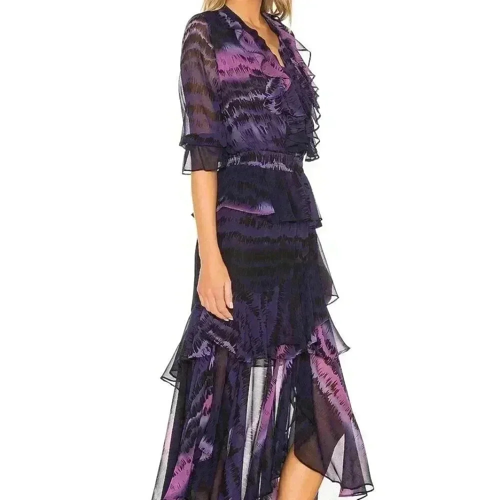 Revolve MISA Alanis  Maxi Dress Ruffled Boho Flowy Feminine Sheer Witchy Women M